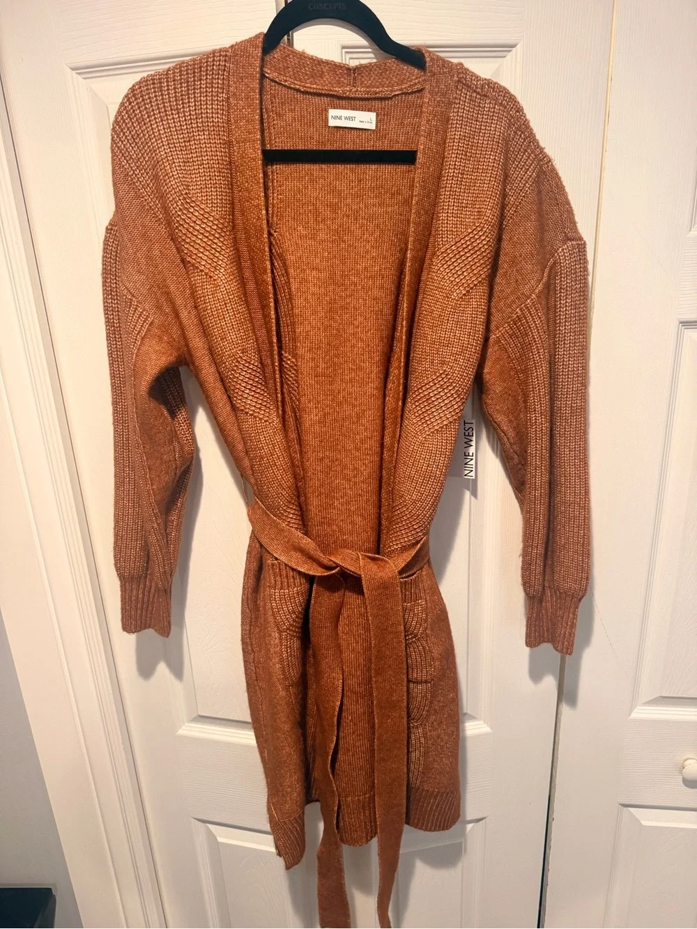 adidas Rust Open-Front Belted Long Cardigan Sweater